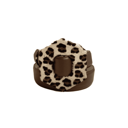 Correa cafe-leopardo hebilla hexagonal